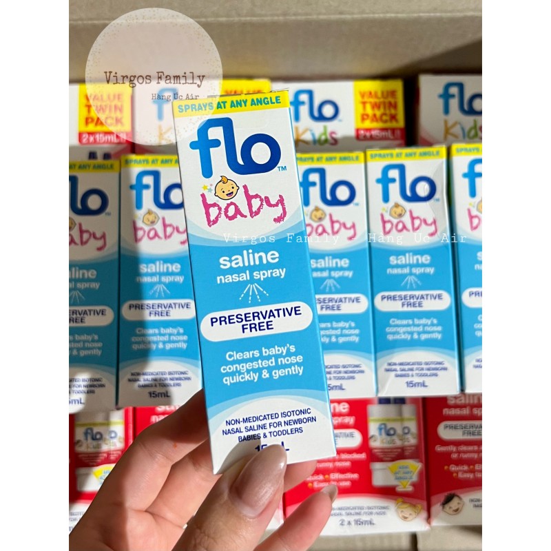 copy of Xịt mũi muối sinh lý dịu nhẹ cho bé FLO Kids Saline Spray Twin Pack 2 × 15 ml